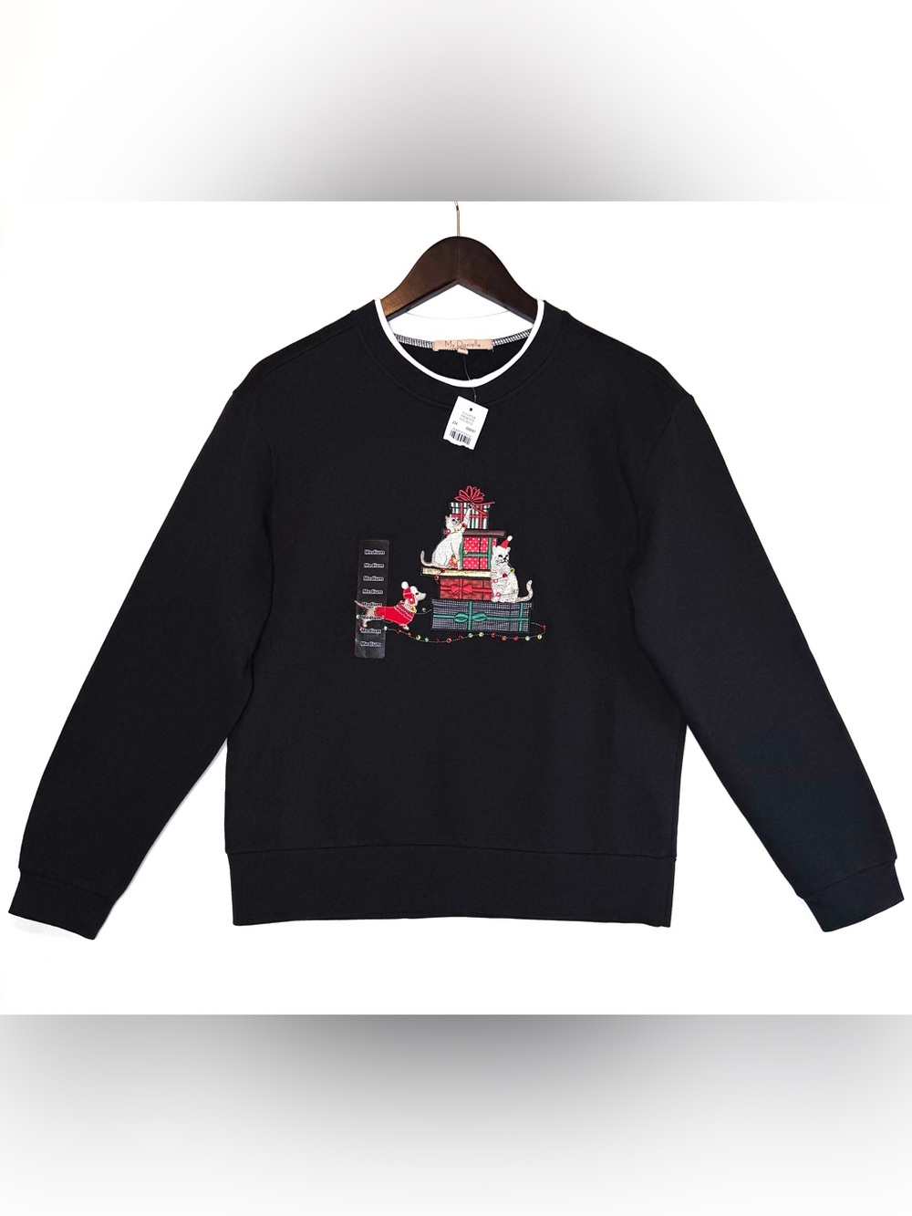 My Danielle Embroidered Cat Dog Christmas Sweatshirt women’s size medium bling